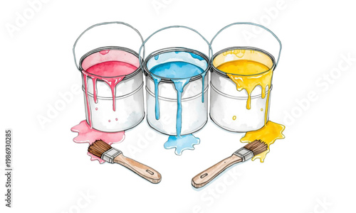 Three paints and two brushes