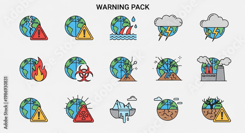 Warning Pack - Global Environmental Issues and Climate Change Icons.