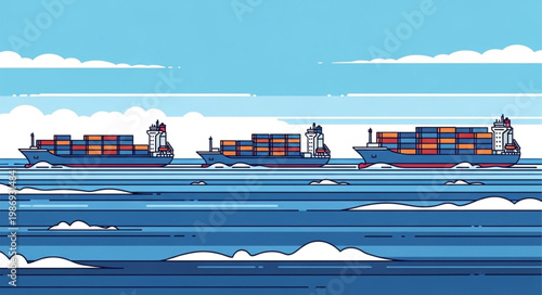 Container Ships Sailing on the Ocean with Cargo.