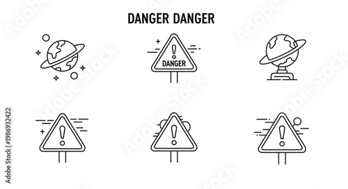 Danger signs and global issues icons in outline style.