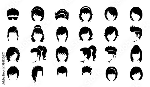 Modern hairstyle silhouette icon set with male and female hair styles for salon fashion vector collection