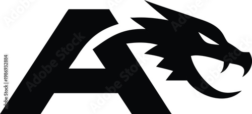 Letter A with detailed dragon head design, aggressive fantasy creature, wild beast symbol.