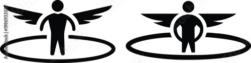 Photos Winged human figure icons set for spiritual freedom success and metaphorical personal achievement
