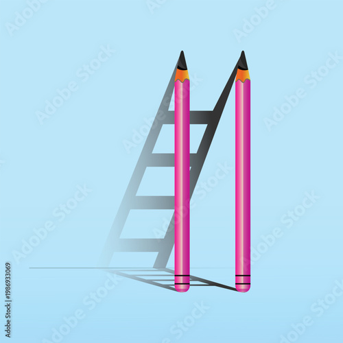 Pencil ladder or stairs shadow for educational, motivational, success and goal achievement post design. Vector, illustration.