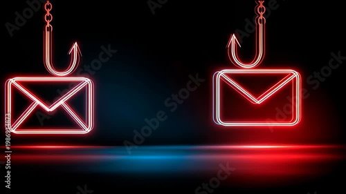 Explore the Phishing Hook Concept With an Envelope Icon in Four Unique Frames That Show How This Idea Connects Online Threats and Email Safety