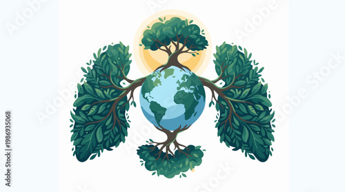 Earth globe with trees forming lungs, symbolizing environmental health