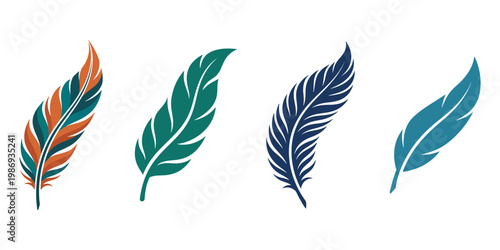 Elegant Bird Feathers Illustration in Blue and Green