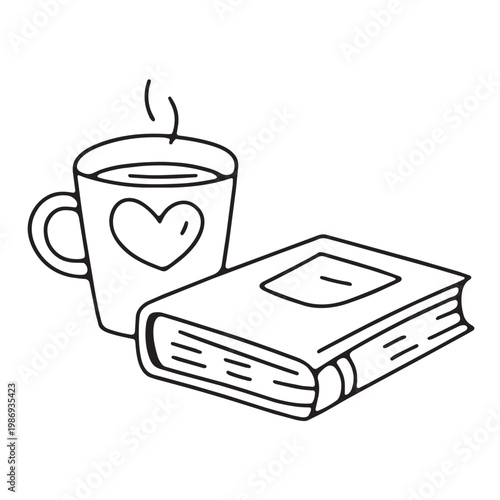 book and hot drink, uneven outline