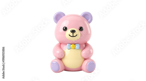 Pink teddy bear toy rendered against transparent background for design