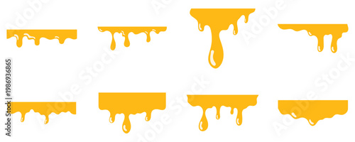 Yellow dripping honey syrup and oil liquid set vector illustration