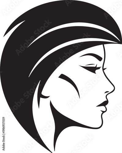 Black and white illustration of a womans face in profile