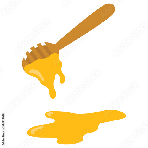 Sweet Golden Honey Dripping from Wooden Dipper Illustration