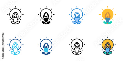 Sunset yoga icons set multiple style collection. Editable stroke 

