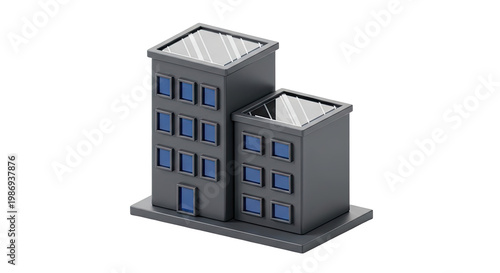 Isometric 3D Model of Modern Gray Buildings