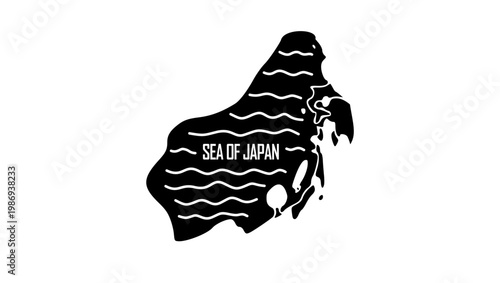 Sea of Japan Outline Map, black isolated silhouette