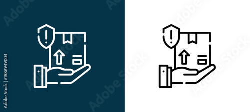 Two-tone delivery box line icon pair in black and white, editable stroke vector illustration for web, mobile apps, UI design, branding, and print from Logistics