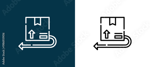 Two-tone return line icon pair in black and white, editable stroke vector illustration for web, mobile apps, UI design, branding, and print from Logistics