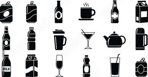 Black and white beverage on white background drink symbols