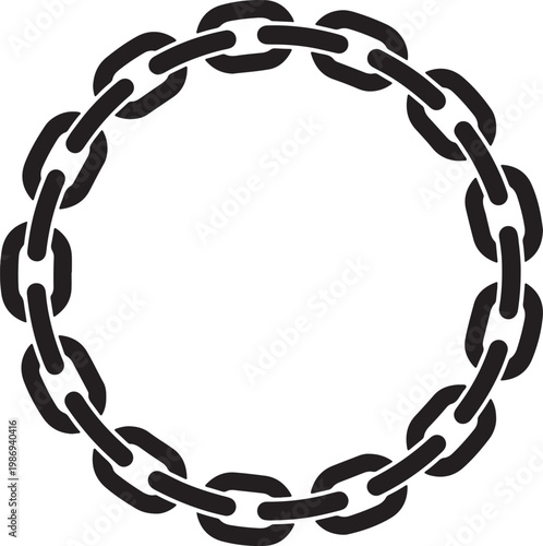 Black chain link circle border on white background