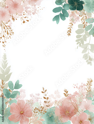 Pink and cream floral watercolor with gold glitter leaves
