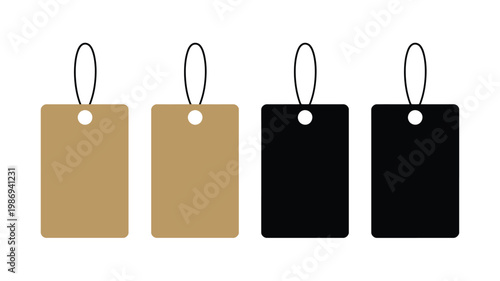 Four rectangular tags two beige two black with circular holes