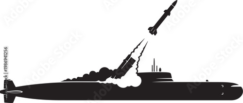 Black submarine vector, military submarine icon, navy vessel silhouette, ocean warfare illustration