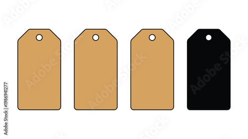 Four blank tags in varying colors arranged in a horizontal row