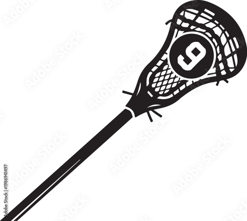 Lacrosse Stick, Black Lacrosse Stick, Number 9 Lacrosse Stick, Sports Equipment