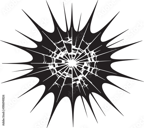 Black explosion burst, shattered glass effect, comic book style, vector graphic