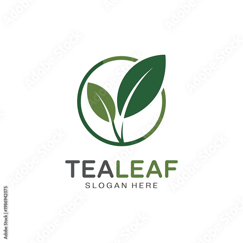 Minimalist logo featuring green leaves enclosed in a circular design