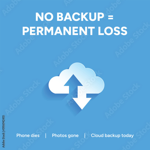 This vector graphic illustration emphasizes the critical importance of cloud data backup to prevent permanent loss of digital information.