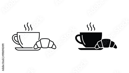 Coffee Croissant Icon Morning Breakfast Beverage Hot Drink