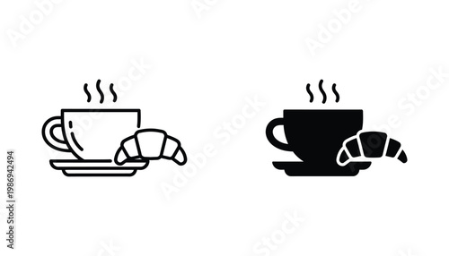 Coffee Croissant Icon Morning Breakfast Food Symbol