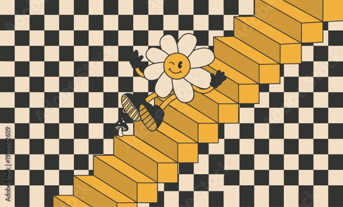 Vector illustration of an abstract checkered pattern background with a giraffe in a chessboard style design