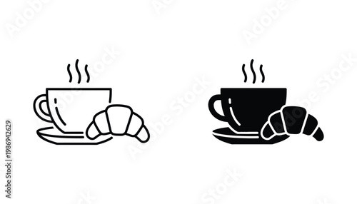 Coffee Cup Croissant Meal Icons