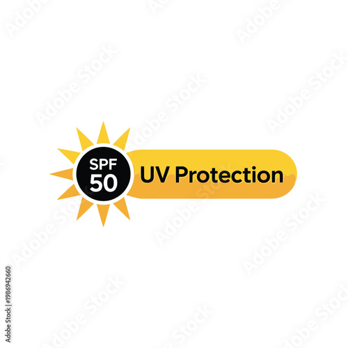Sun protection label with spf 50 rating and uv protection text