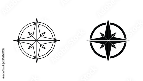 Compass Rose Navigation Icon Vector Art Direction Finding