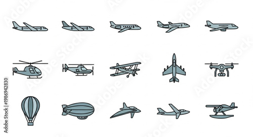 Collection of various aircraft and air vehicles.