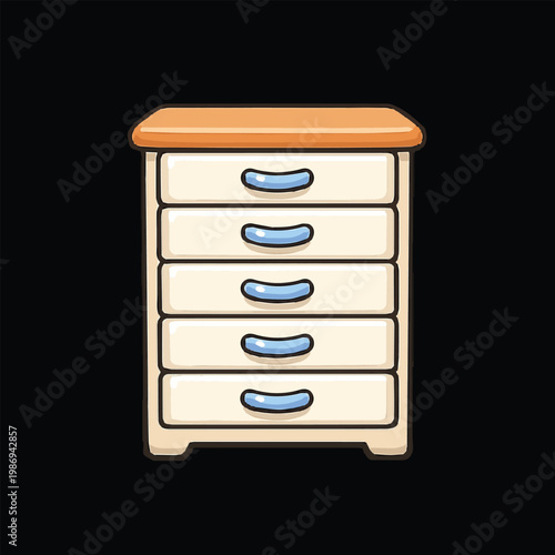 Vector art of a cute multi level sliding cabinet, featuring clean lines, soft colors, and a playful interior design style that highlights organization and modern living.