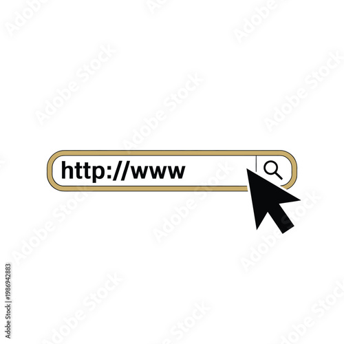 Illustration of a web search bar with a cursor and website address