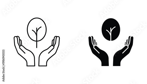 Hands protecting tree growth symbol business concept