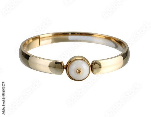 Elegant gold bangle bracelet with a lustrous central pearl accent