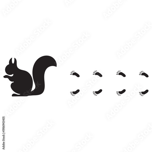 Squirrel Silhouette with Paw Prints Trail Minimalist Vector Illustration