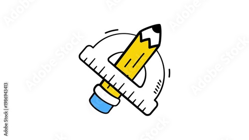 Pencil and ruler symbolizing writing, drawing, and basic school tools doodle vector