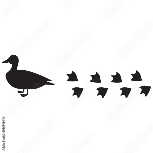 Duck Silhouette with Webbed Footprints Vector Illustration
