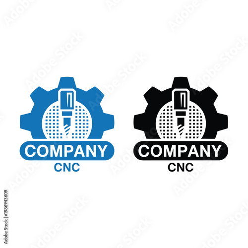 Two color variations of a cnc machining company logo with gears