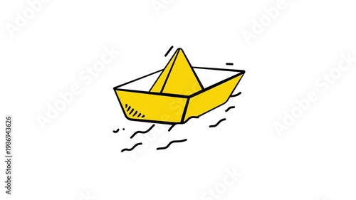 Creatively crafted amazing doodle style animated icon of paper boat in trendy style