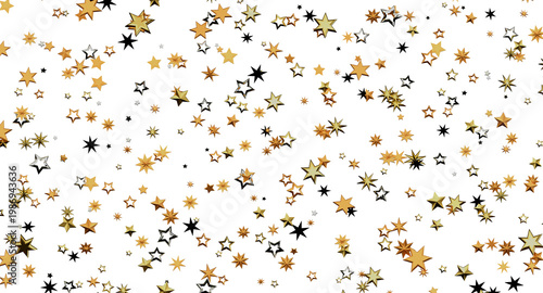 Golden star confetti on a w...
