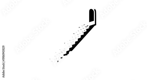 Minimalist black and white illustration of stairs leading to an arched doorway