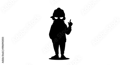 Minimalist black silhouette of a cool urban character in streetwear and beanie